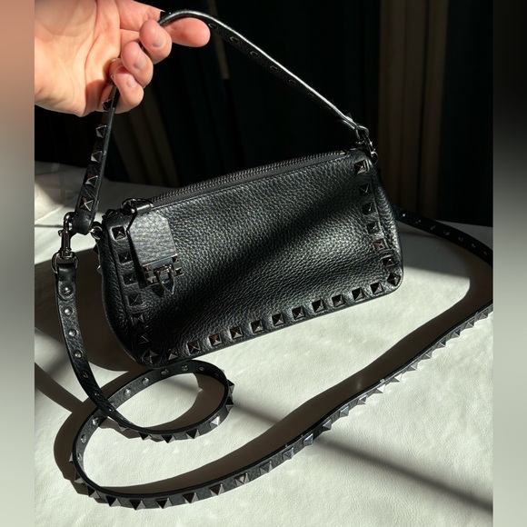 Black leather with silver studs Valentino purse with detachable longer strap! - Picture 5 of 13